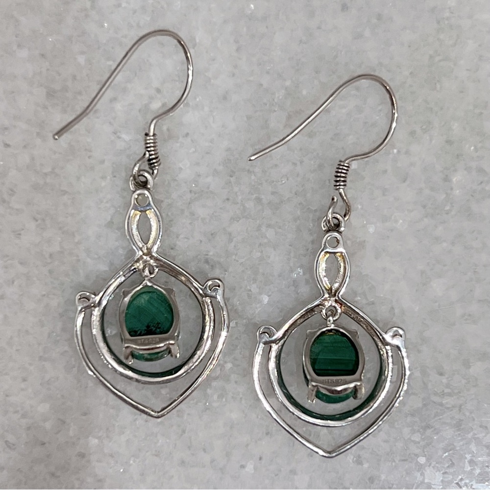 African Malachite Sterling Silver Dangling Drop Earring - Picture 7 of 9